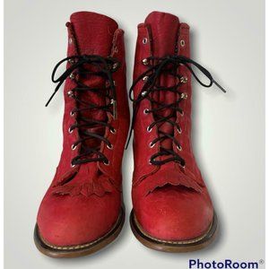 Laredo Boots 5.5 Lacer Kiltie Red Lace Up Western Cowboy Womens
